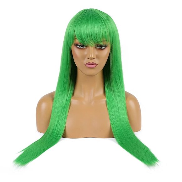 Neon Green Hair Wig With Bangs For Women Drag Queen - Picture 3 of 6